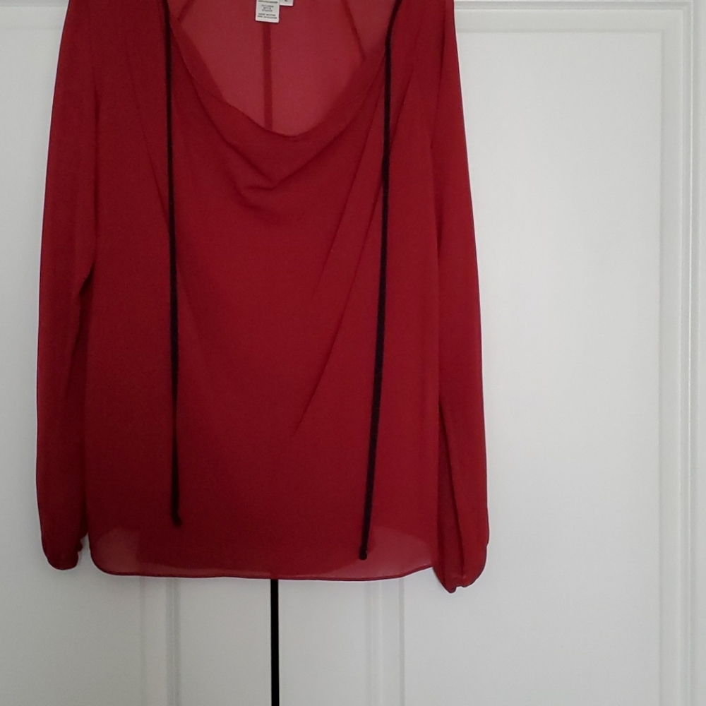 Max Studio sheer burgundy/black trimmed blouse